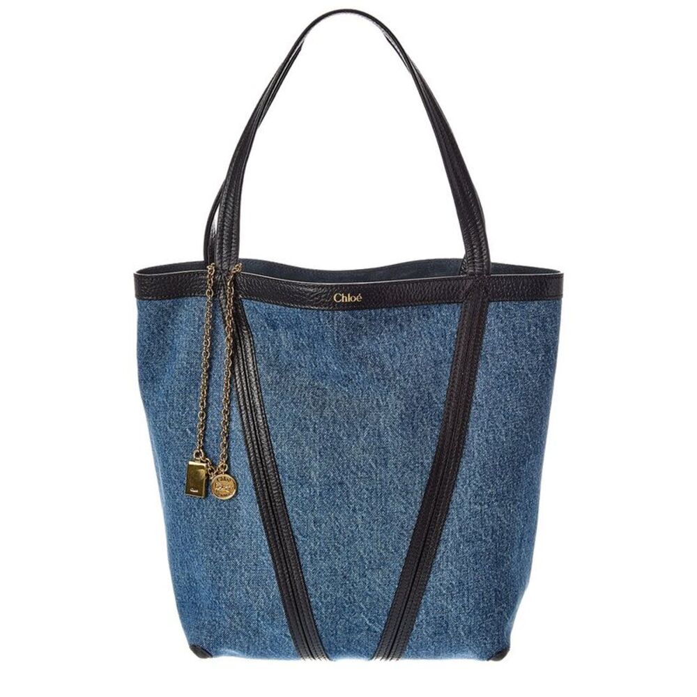 Chloé Spin Denim & Leather Tote, Blue